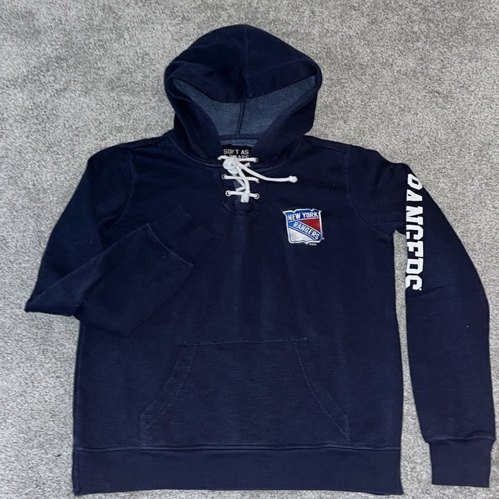 New York Rangers NHL Hockey Women’s Hooded Hoodie Laced Sweatshirt Sweater L